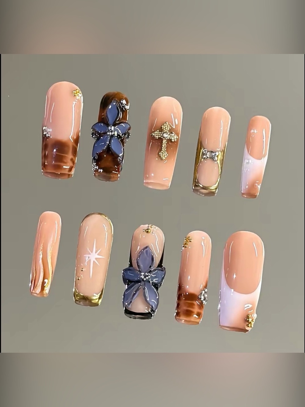 NailVesta Square Press-On Nail Set - Cinnamon Bloom